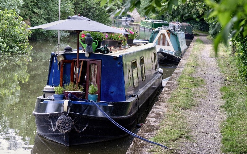 A narrowboat moored in a canal